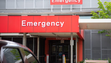 Photo of the emergency department signage at the Palmerston Regional Hospital, Northern Territory, Australia.