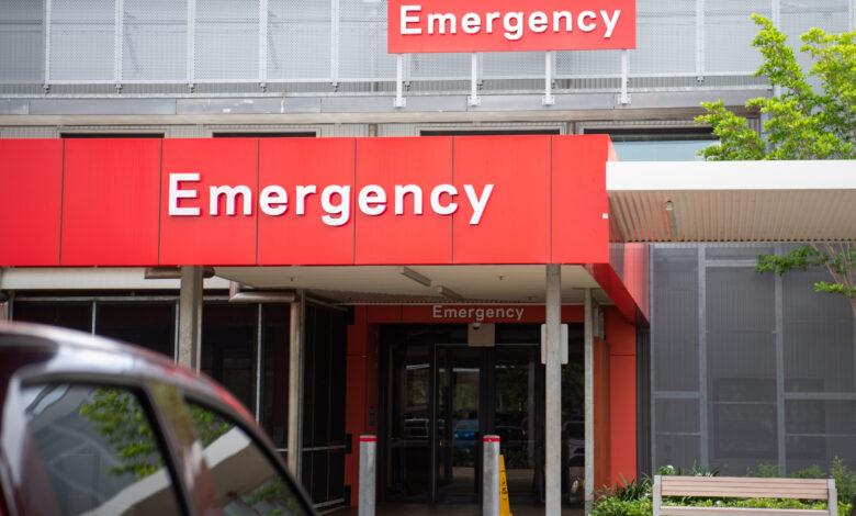 Photo of the emergency department signage at the Palmerston Regional Hospital, Northern Territory, Australia.