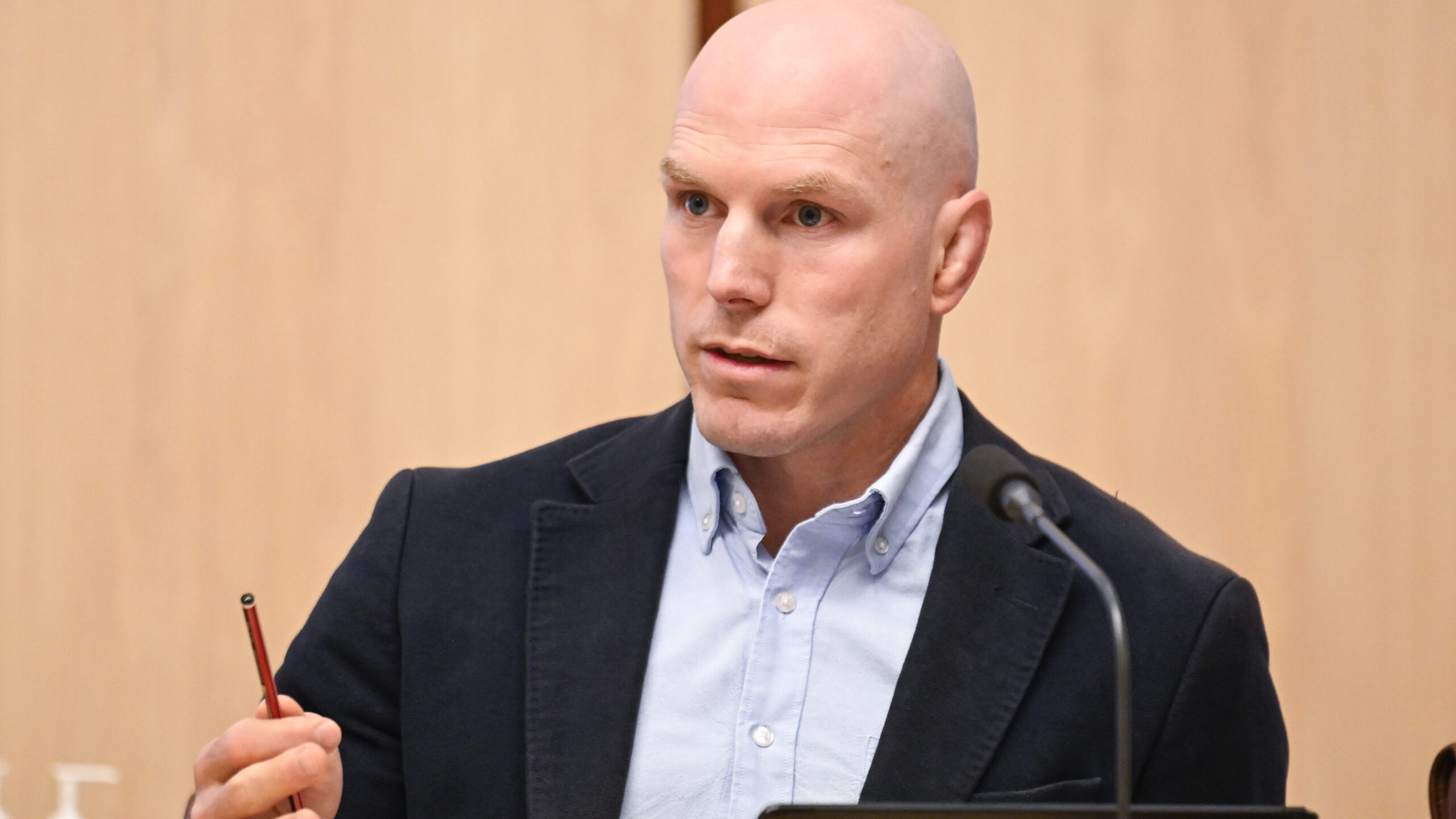 Senator David Pocock during the Finance and Public Administration Estimates at Parliament House in Canberra.