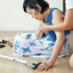 Elderly woman falling down at home ,hearth attack.
