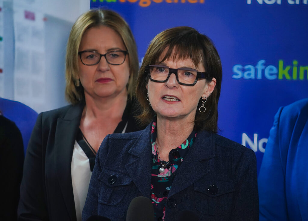 Victorian Premier Jacinta Allan and Minister for Health Mary-Anne Thomas are seen during a press conference at the Northern Centre for Health Education and Research.