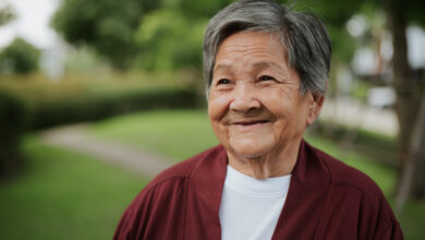 Portrait of asian elderly woman at park.