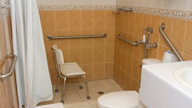 example of accessibility features in a hotel bathroom.