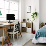 Cozy interior teenage person room with bed and desk
