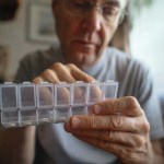 Man at home with pills organizer