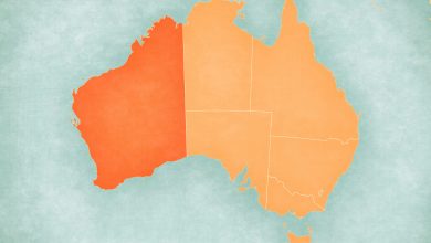 Western Australia on the map of Australia in soft grunge and vintage style, like old paper with watercolor painting.