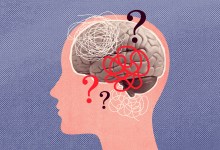 Indecision, confusion concept collage vector illustration. Human head silhouette with brain concept illustration.